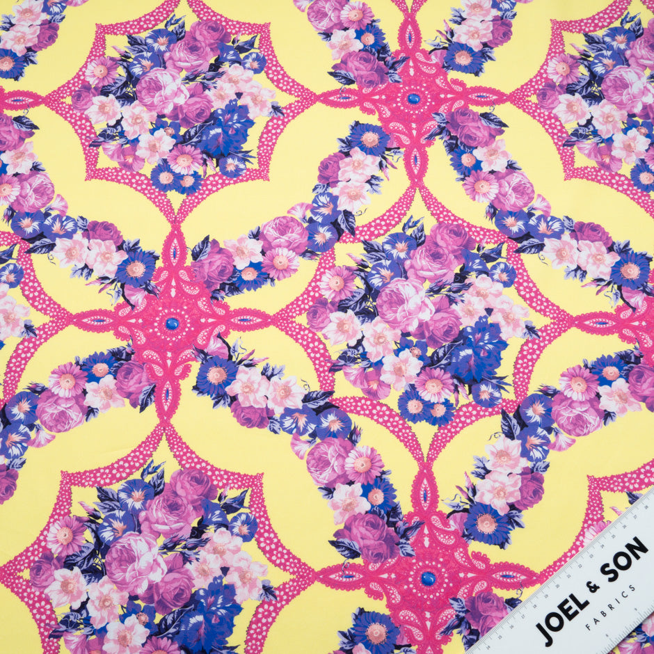 Floral & Pink Kaleidoscopic Printed Yellow Cotton