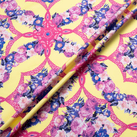 Floral & Pink Kaleidoscopic Printed Yellow Cotton