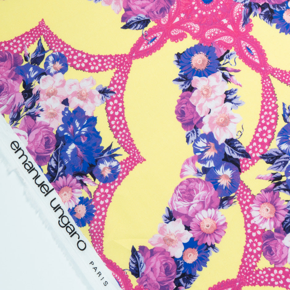 Floral & Pink Kaleidoscopic Printed Yellow Cotton