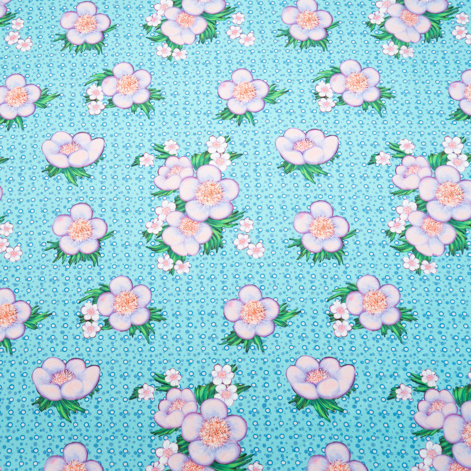 Floral Printed Blue Spotted Cotton