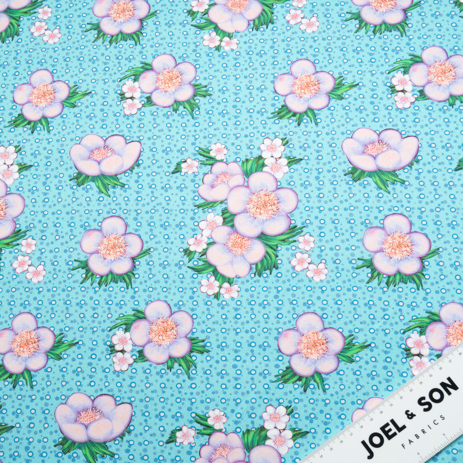 Floral Printed Blue Spotted Cotton