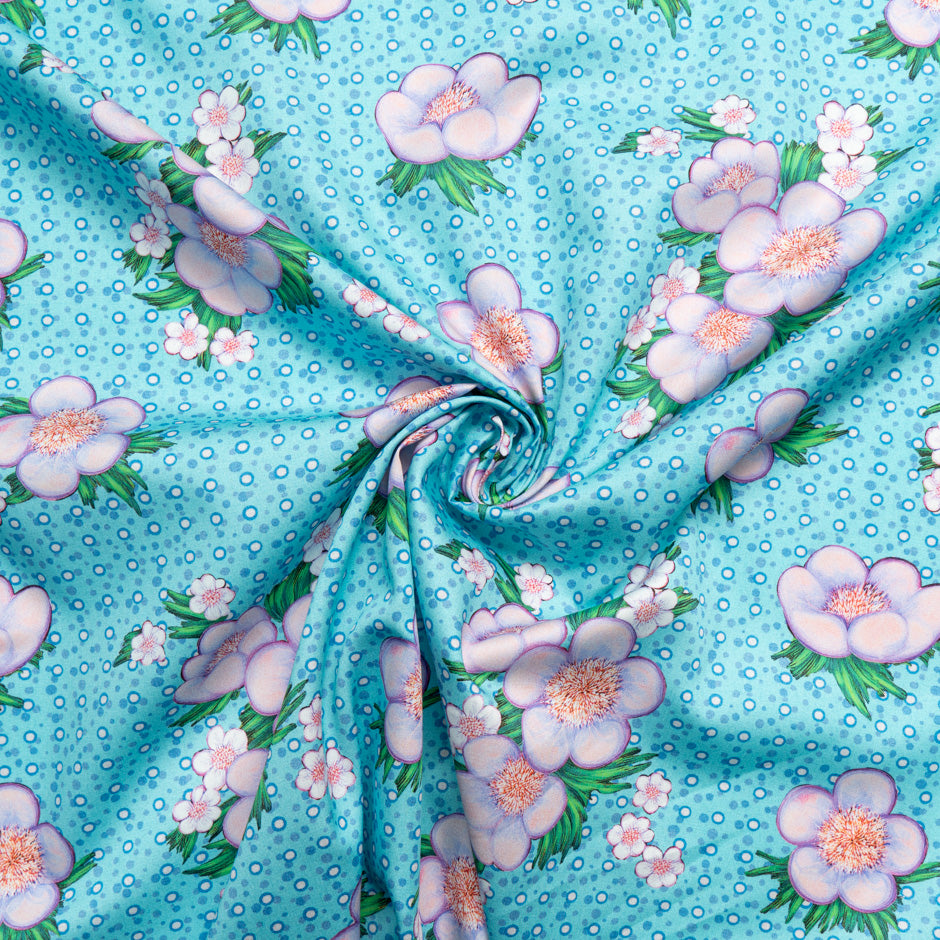 Floral Printed Blue Spotted Cotton