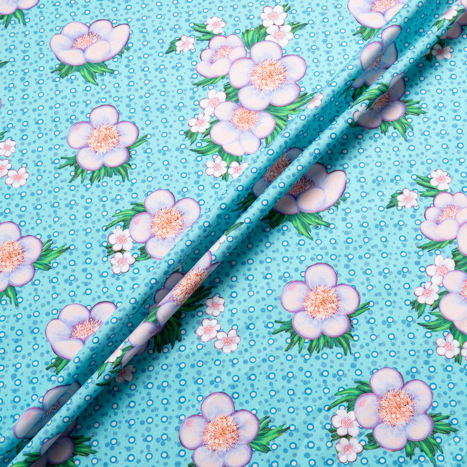 Floral Printed Blue Spotted Cotton