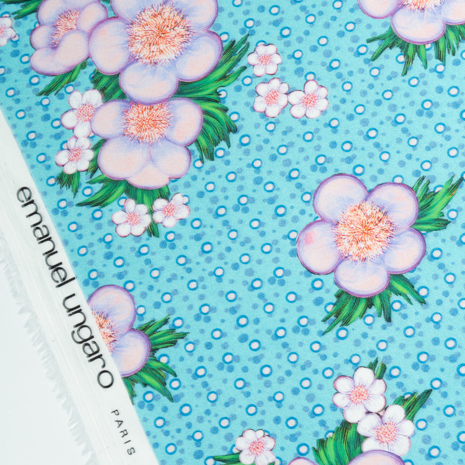 Floral Printed Blue Spotted Cotton