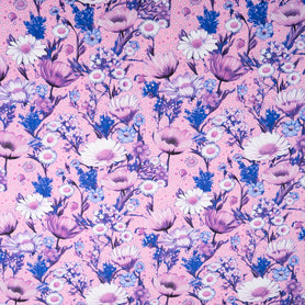 Purple & Blue Floral Printed Candy Pink Cotton