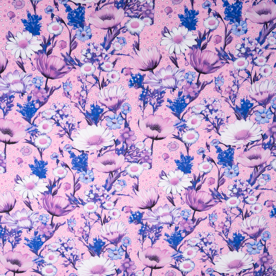 Purple & Blue Floral Printed Candy Pink Cotton