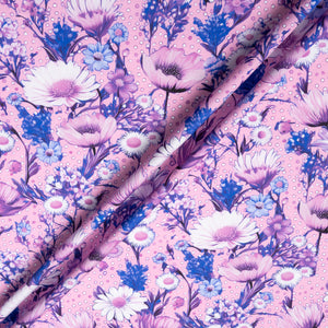 Purple & Blue Floral Printed Candy Pink Cotton