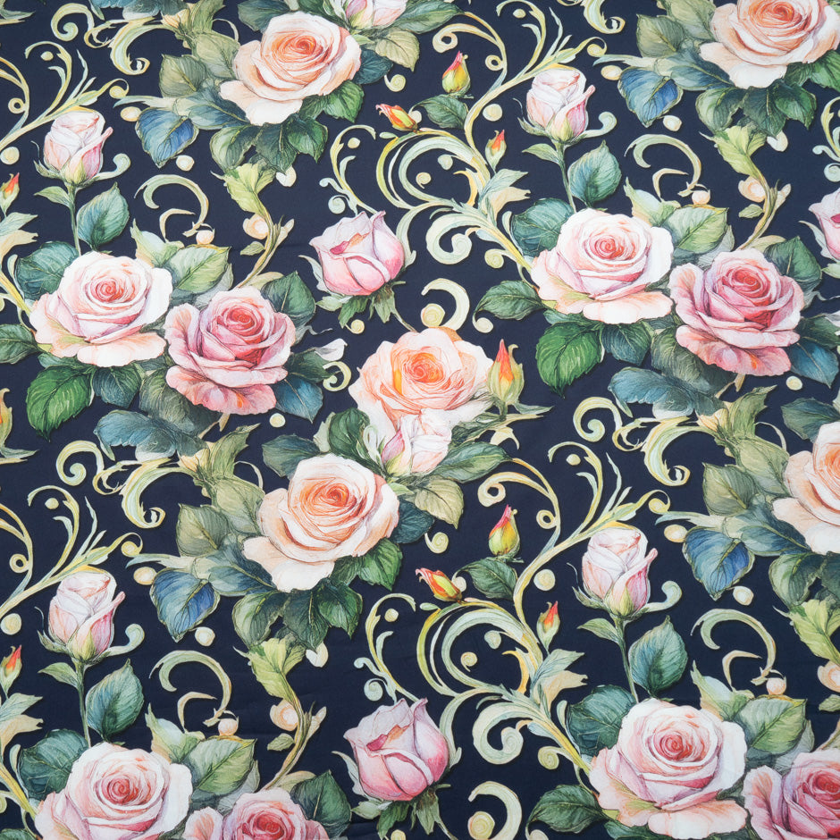 Rose Printed Midnight Blue Cotton