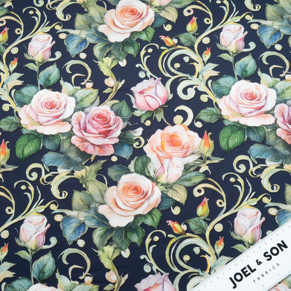 Rose Printed Midnight Blue Cotton