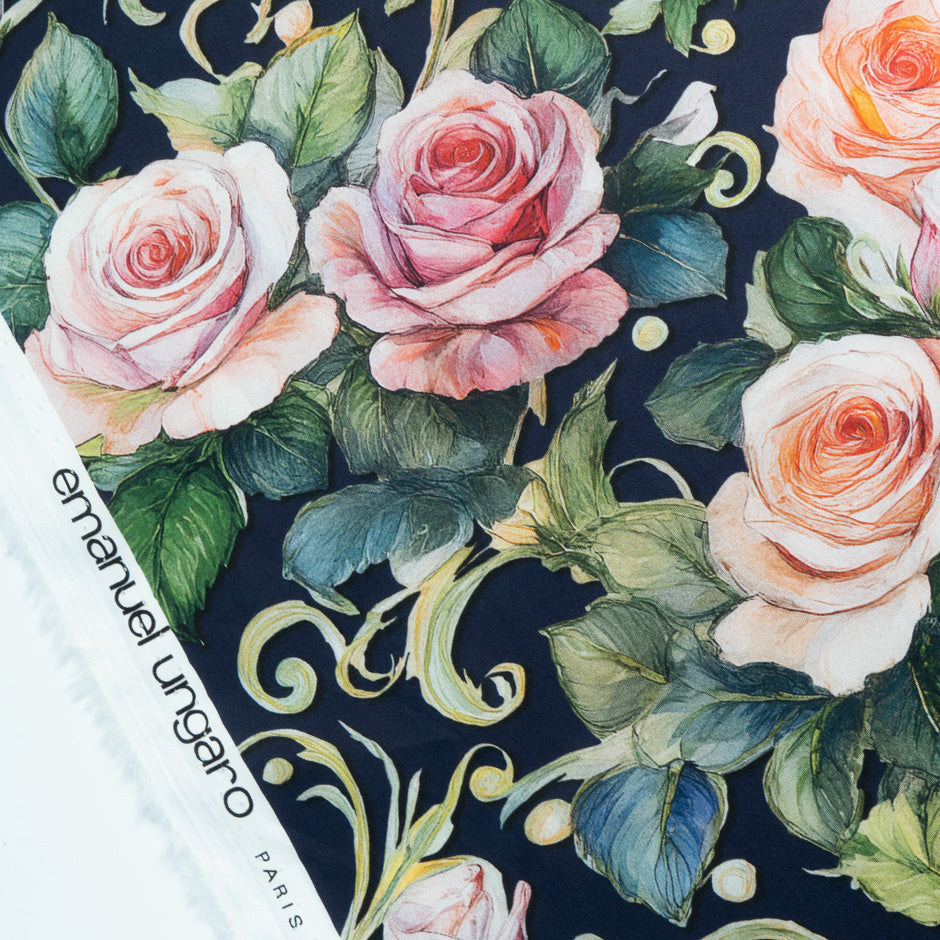 Rose Printed Midnight Blue Cotton