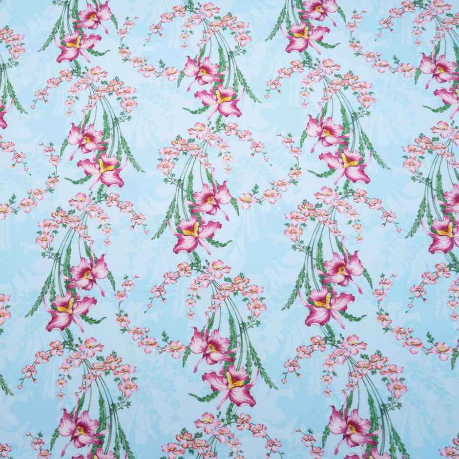 Magenta Floral Printed Sky Blue Cotton