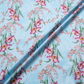 Magenta Floral Printed Sky Blue Cotton