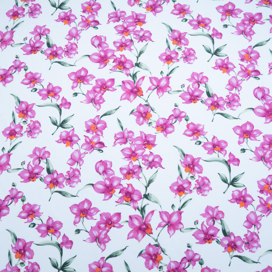 Magenta Floral Printed White Cotton