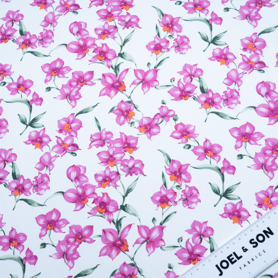 Magenta Floral Printed White Cotton