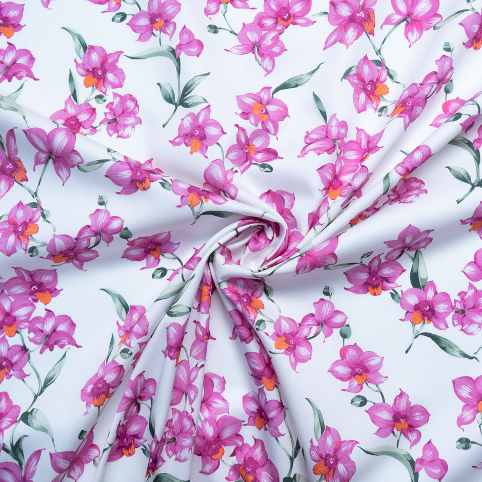 Magenta Floral Printed White Cotton
