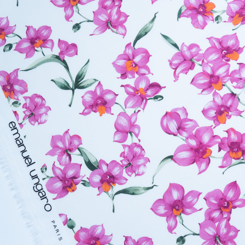 Magenta Floral Printed White Cotton