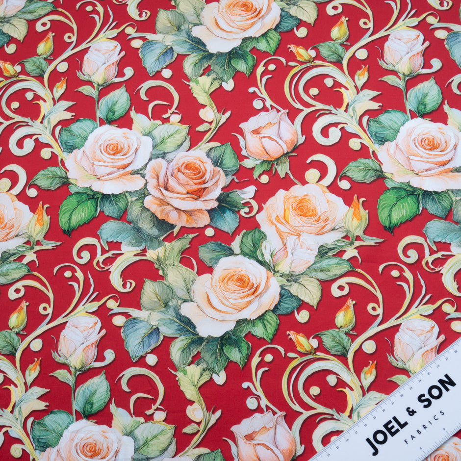 Rose Printed Deep Red Cotton