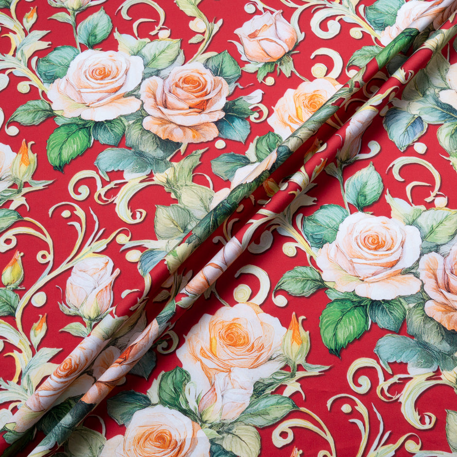 Rose Printed Deep Red Cotton