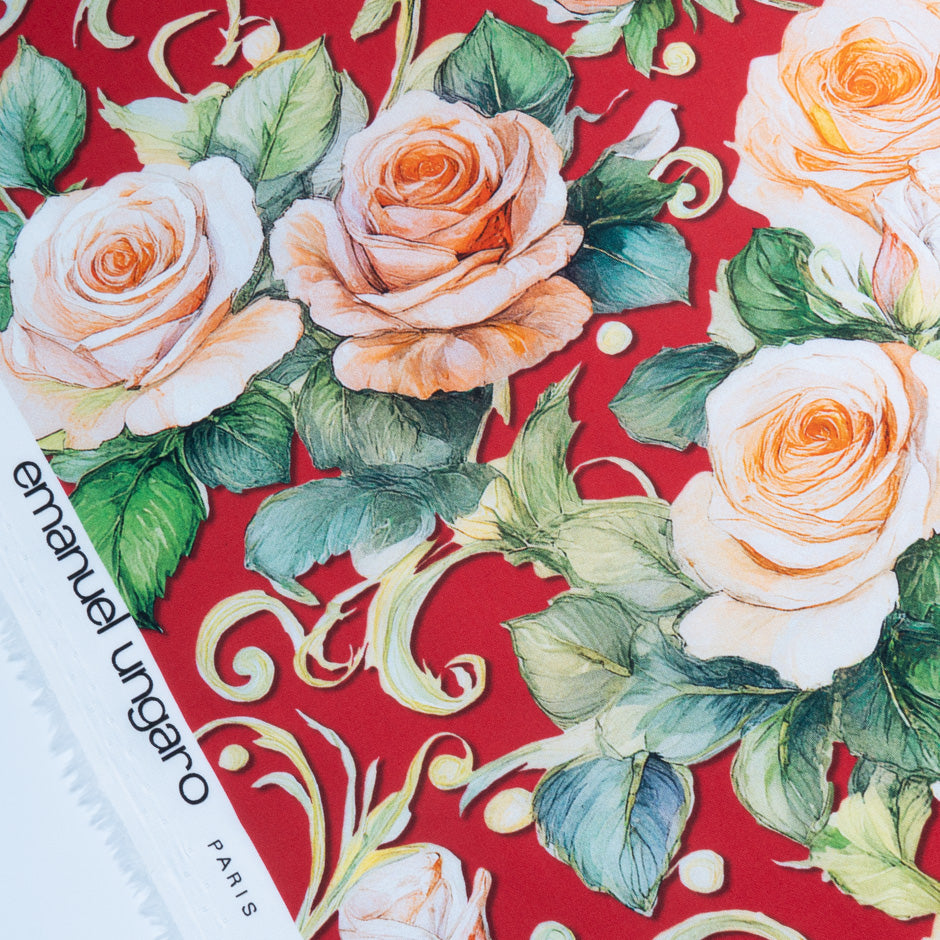 Rose Printed Deep Red Cotton