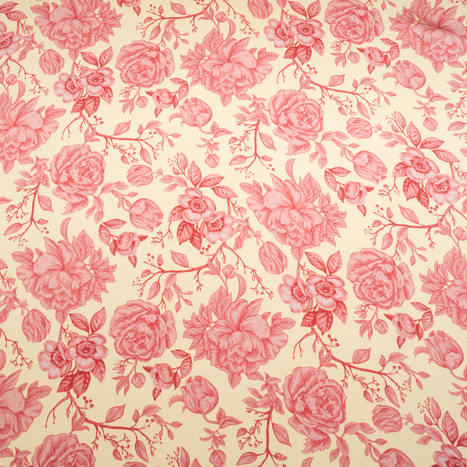 Red Floral Printed Yellow Double Silk Satin