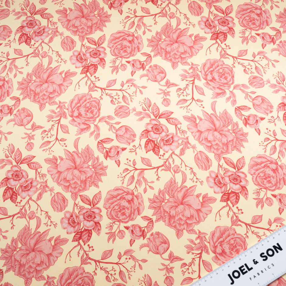 Red Floral Printed Yellow Double Silk Satin