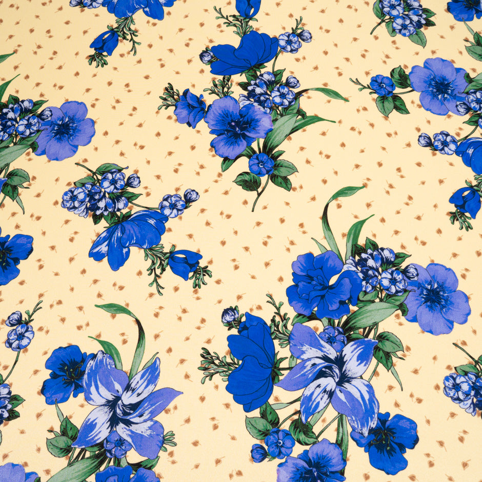 Blue Floral Printed Pure Silk Crêpe