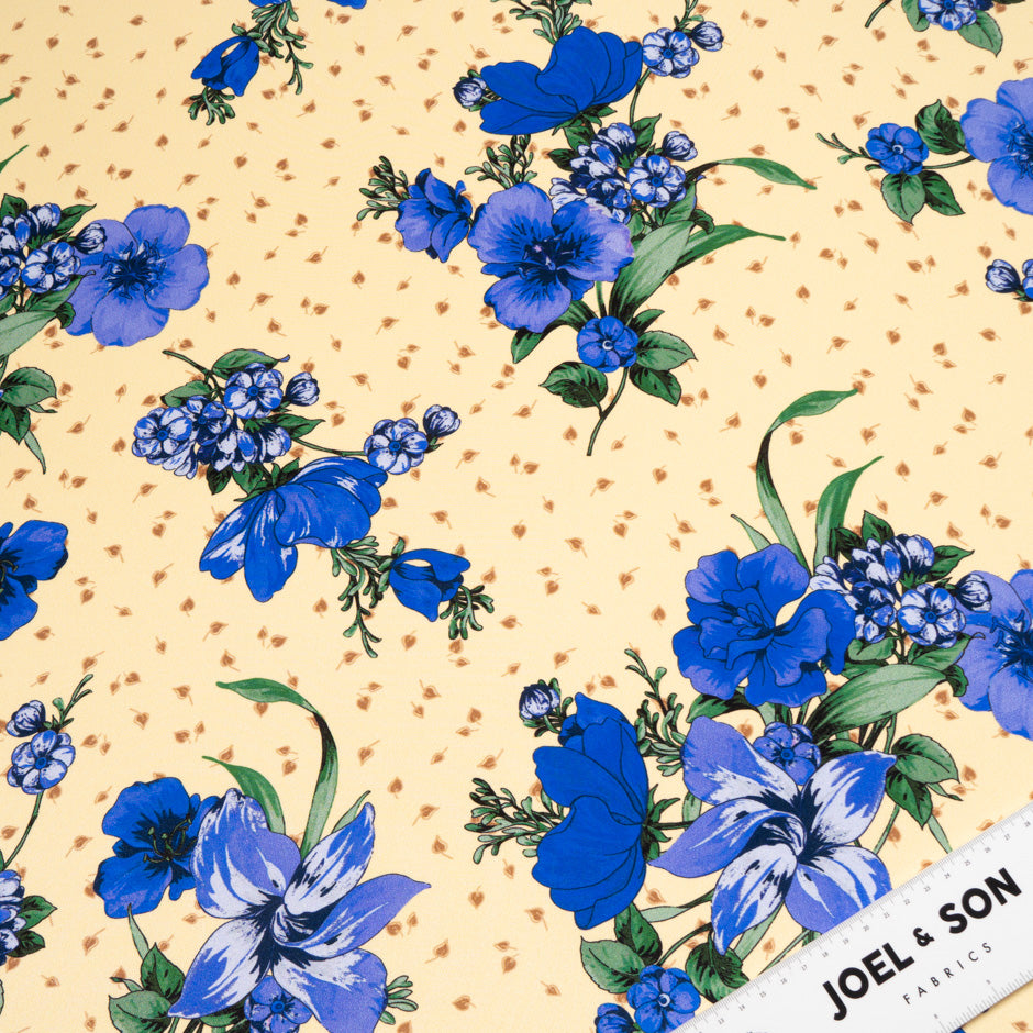 Blue Floral Printed Pure Silk Crêpe