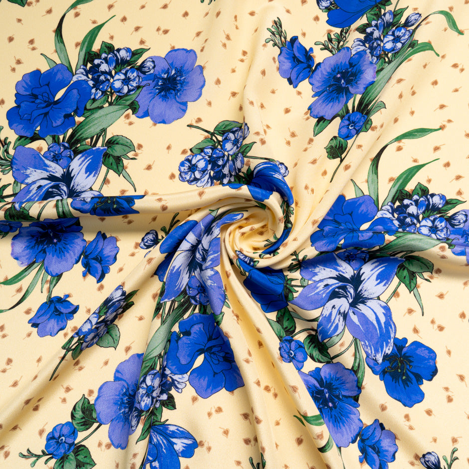 Blue Floral Printed Pure Silk Crêpe