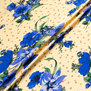 Blue Floral Printed Pure Silk Crêpe