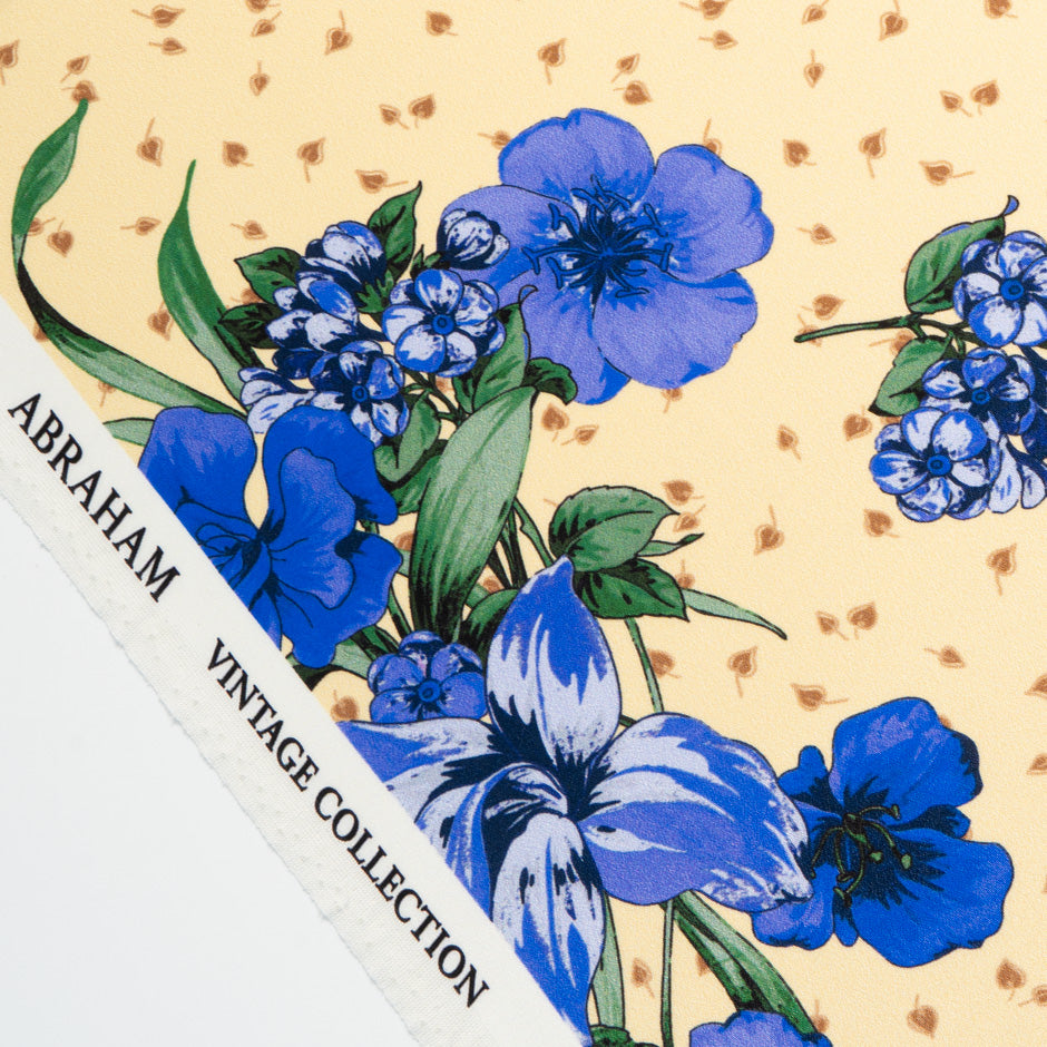 Blue Floral Printed Pure Silk Crêpe