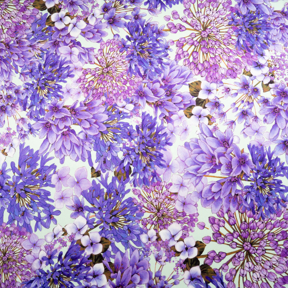 Purple Floral Printed Pure Silk Crêpe
