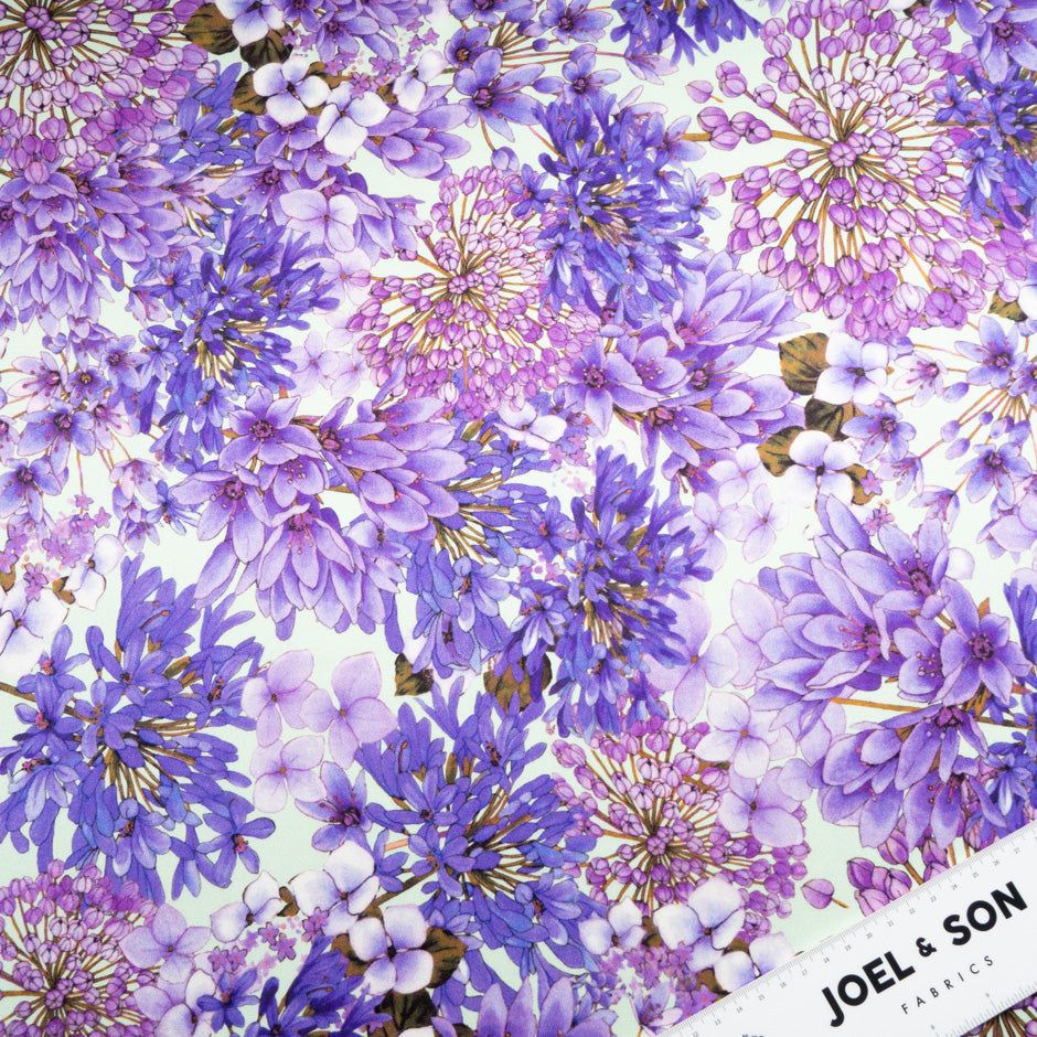 Purple Floral Printed Pure Silk Crêpe