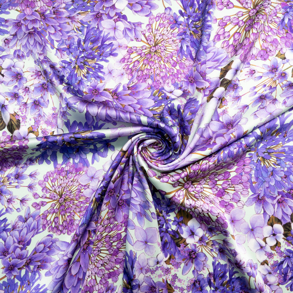 Purple Floral Printed Pure Silk Crêpe