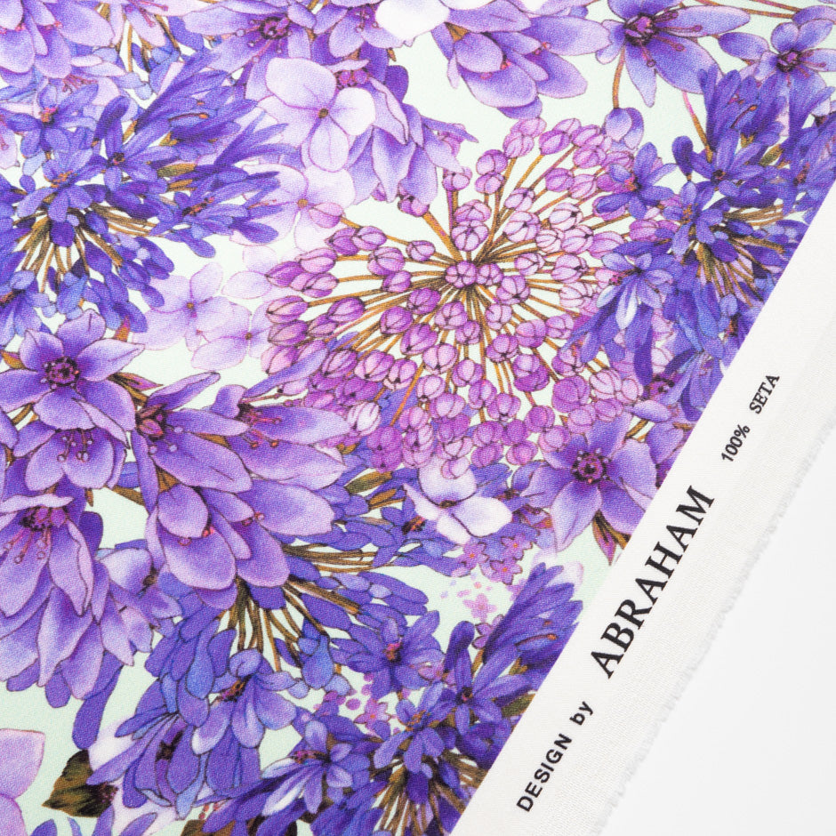 Purple Floral Printed Pure Silk Crêpe