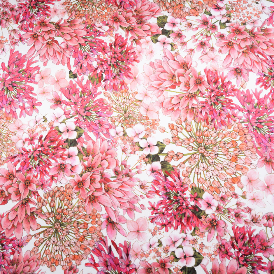 Coral Pink Floral Printed Pure Silk Crêpe