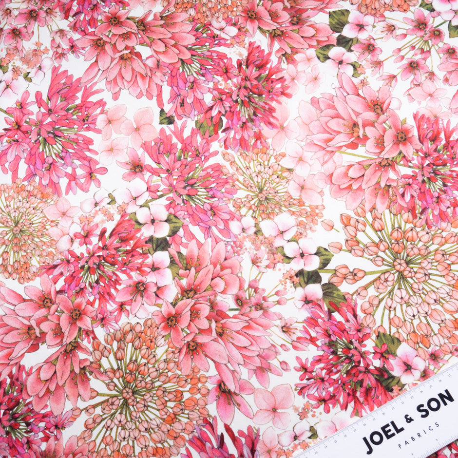 Coral Pink Floral Printed Pure Silk Crêpe