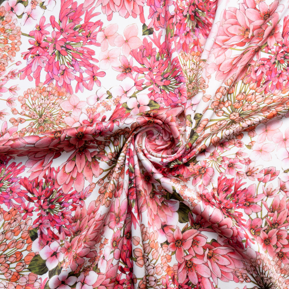 Coral Pink Floral Printed Pure Silk Crêpe