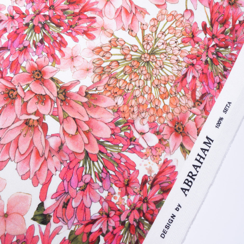 Coral Pink Floral Printed Pure Silk Crêpe