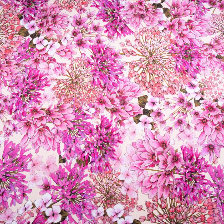 Fuchsia Pink Floral Printed Pure Silk Crêpe