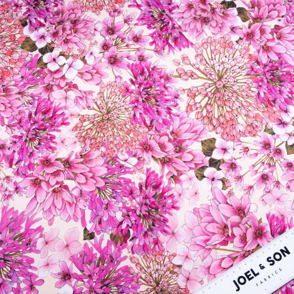 Fuchsia Pink Floral Printed Pure Silk Crêpe