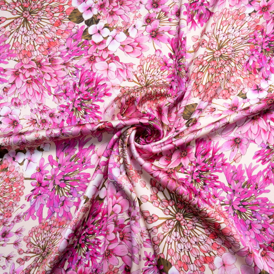 Fuchsia Pink Floral Printed Pure Silk Crêpe