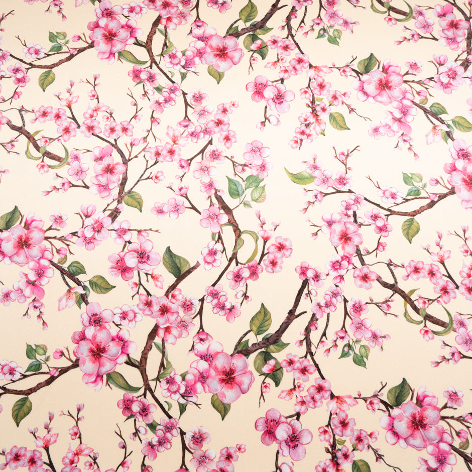 Pink Blossom Floral Printed Double Silk Crêpe