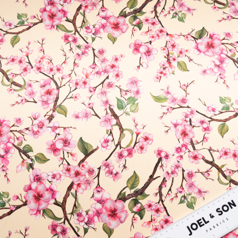Pink Blossom Floral Printed Double Silk Crêpe