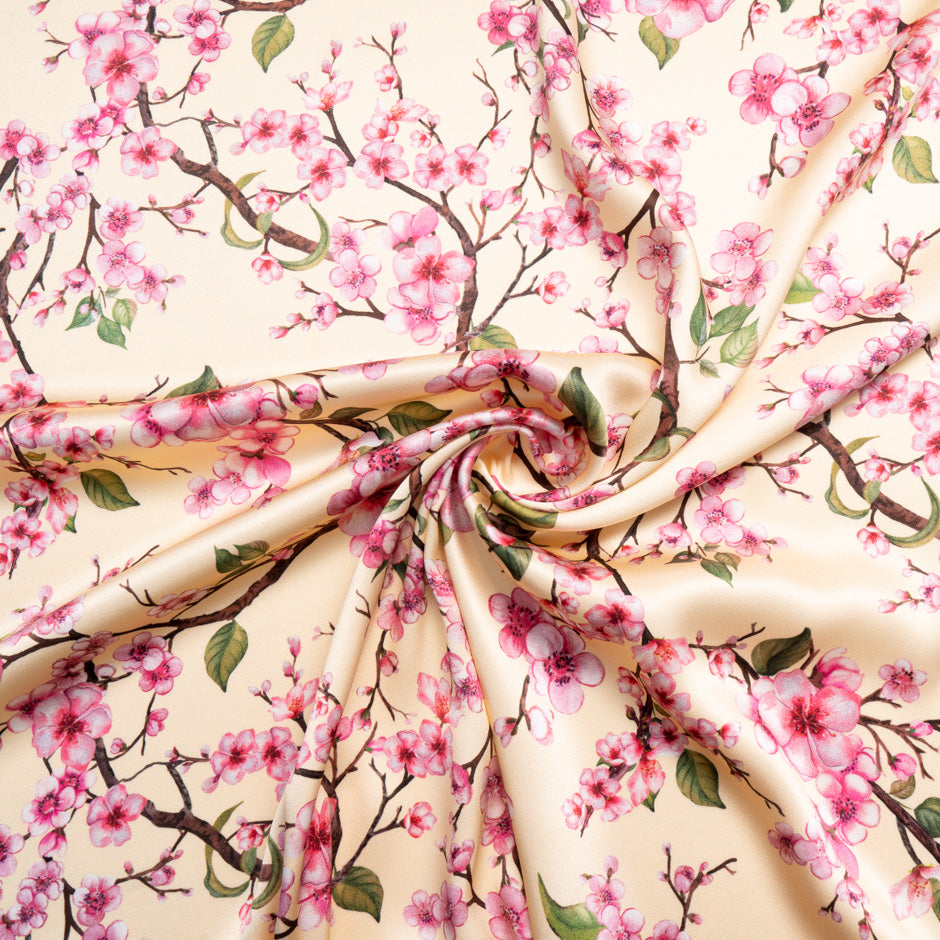 Pink Blossom Floral Printed Double Silk Crêpe