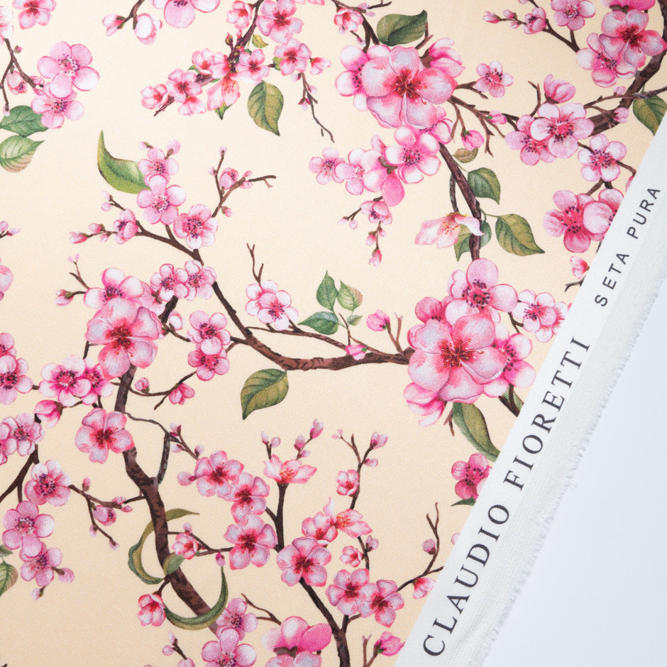 Pink Blossom Floral Printed Double Silk Crêpe
