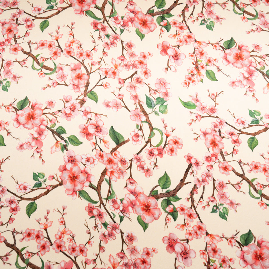 Blossom Floral Printed Pale Peach Double Silk Crêpe
