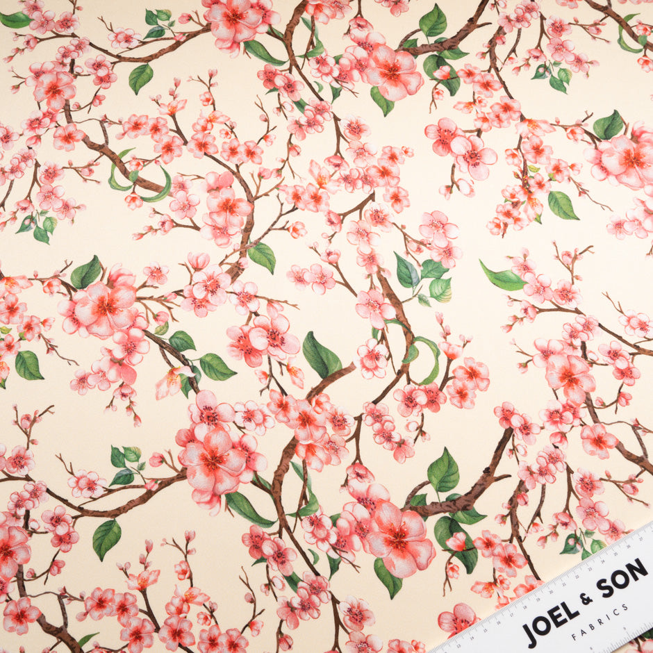 Blossom Floral Printed Pale Peach Double Silk Crêpe