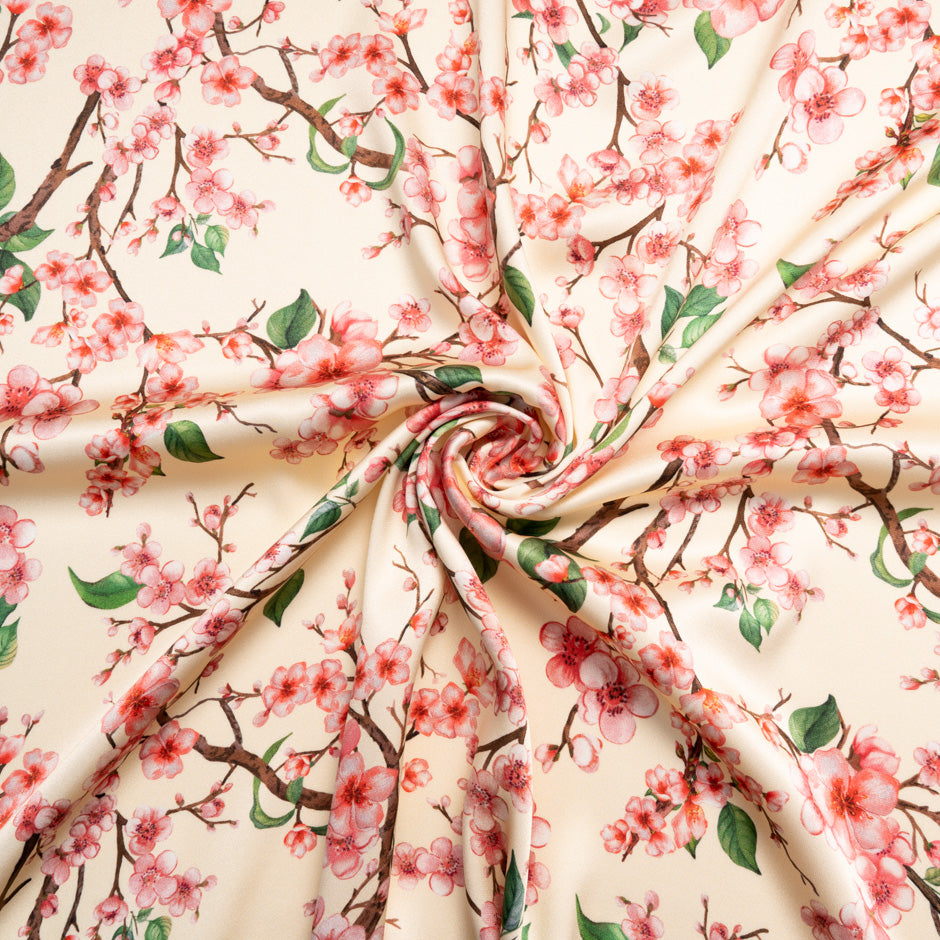 Blossom Floral Printed Pale Peach Double Silk Crêpe