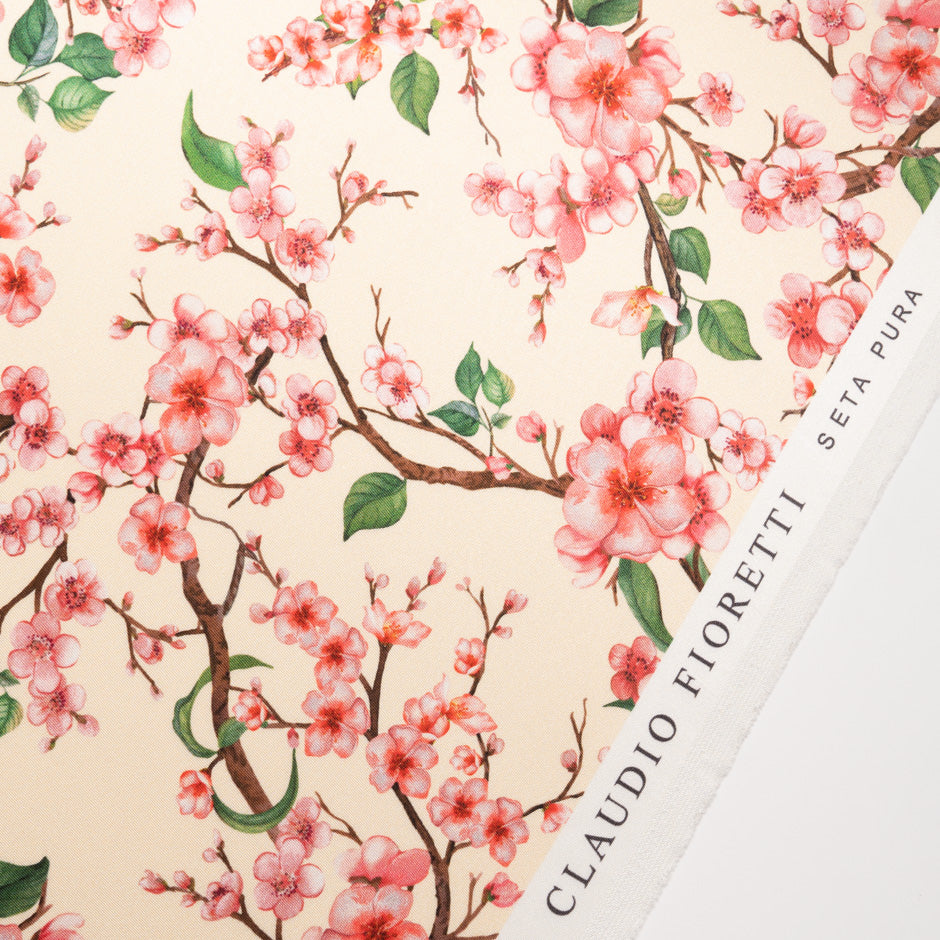 Blossom Floral Printed Pale Peach Double Silk Crêpe