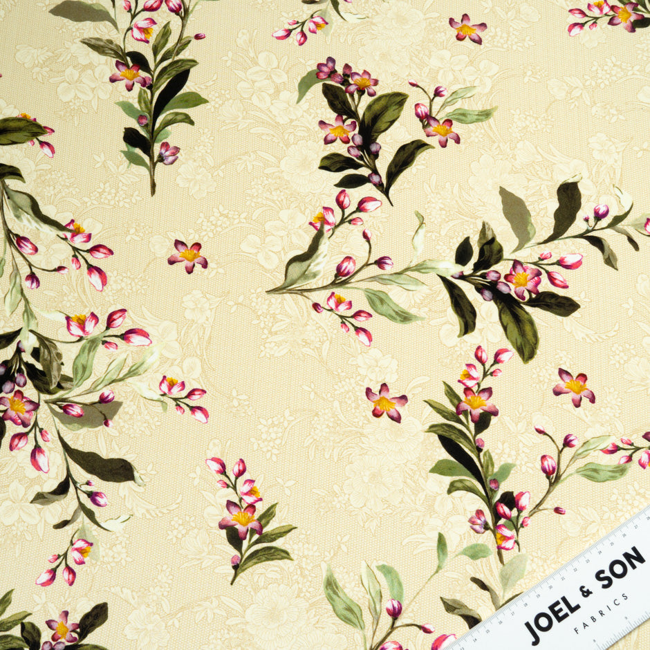 Floral & Lace Printed Vanilla Double Silk Crêpe